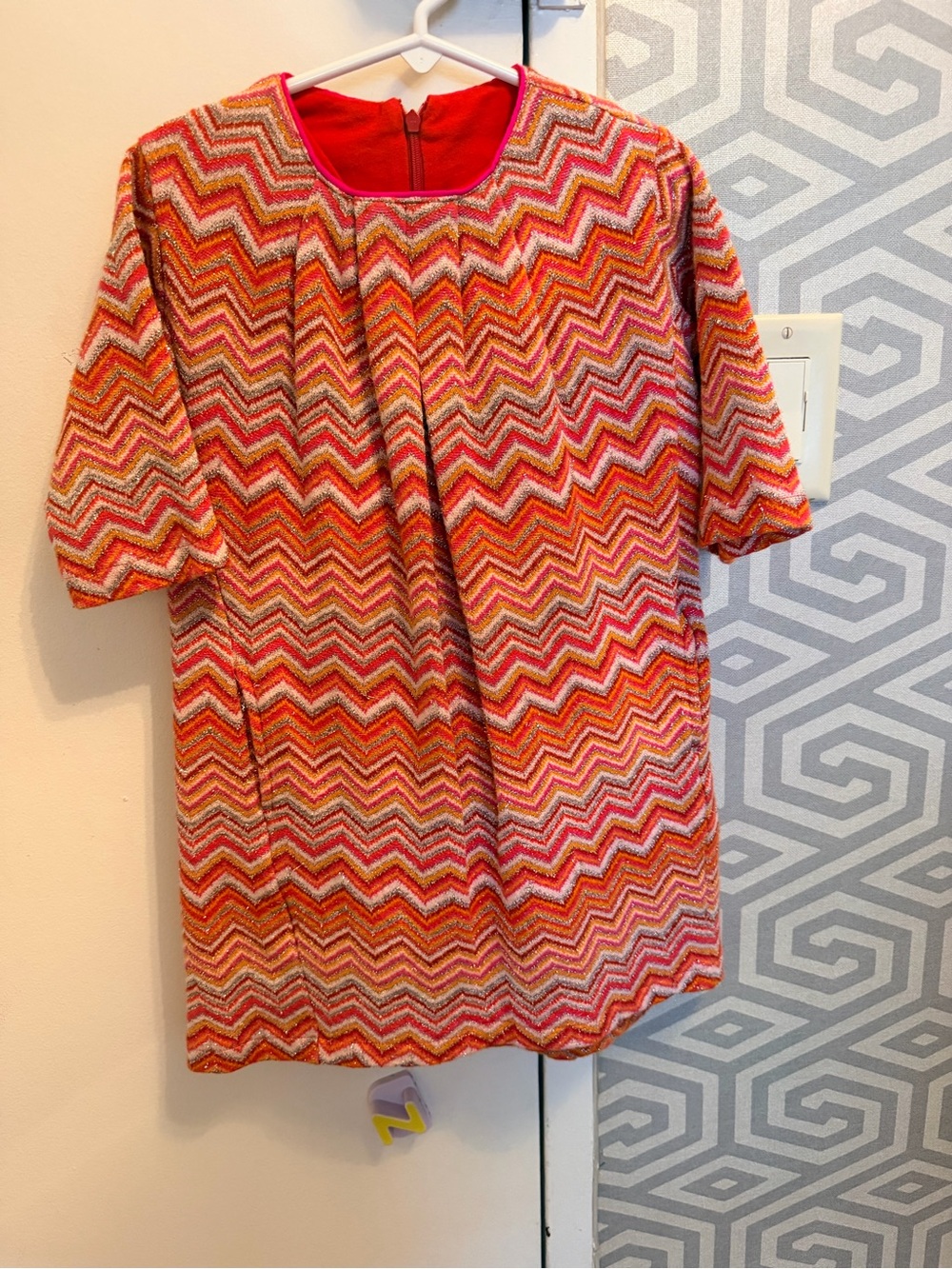 Girls Chevron Knit Dress in Orange and Pink Tones